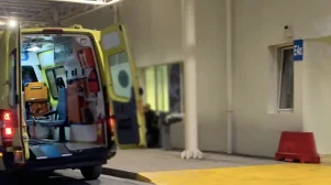 Ασθενοφόρο σταθμευμένο μπροστά στο Γενικό Νοσοκομείο Χαλκίδας.