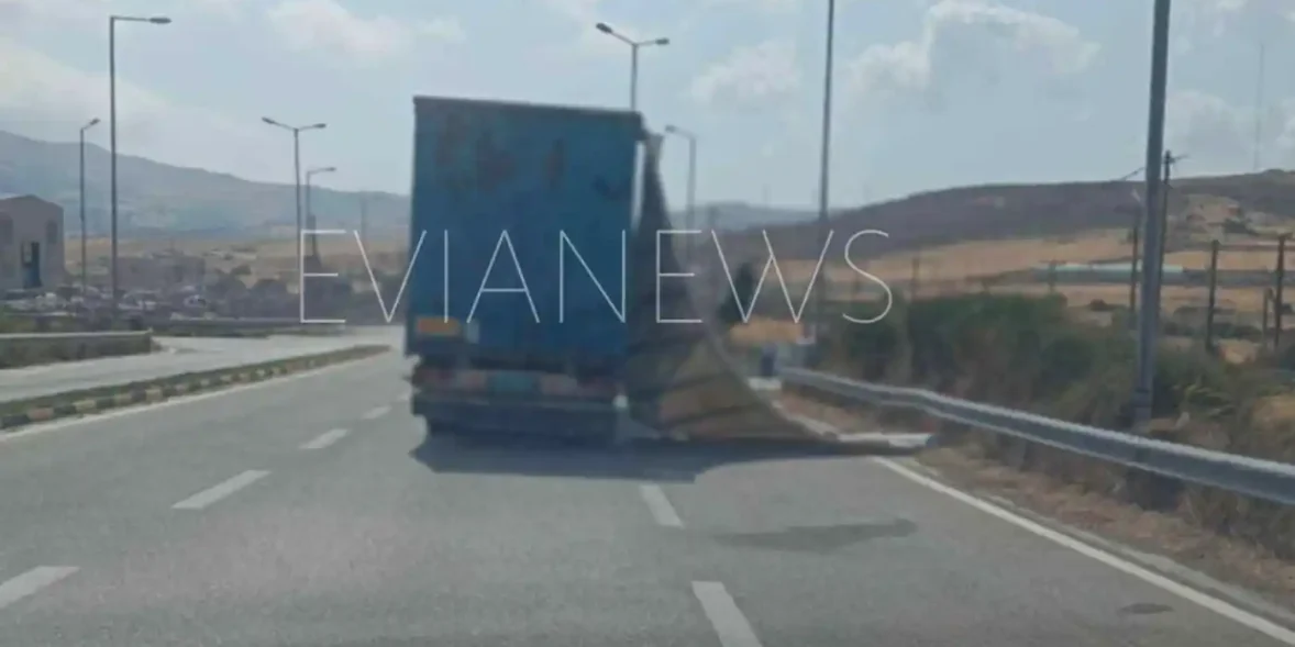 Το φορτηγό «θύμα» των ανέμων στη Νότια Εύβοια