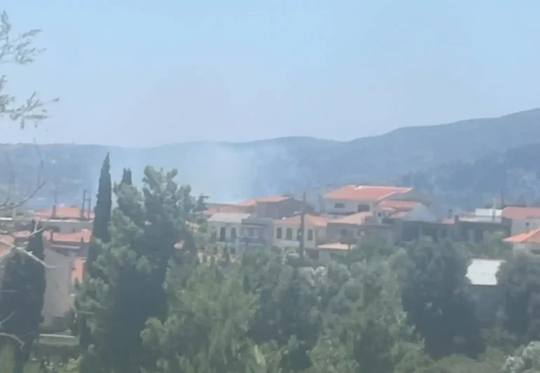Πυρκαγιά σε εξέλιξη στην Επισκοπή Κύμης Ευβοίας με καπνούς πάνω από αγροτοδασική έκταση